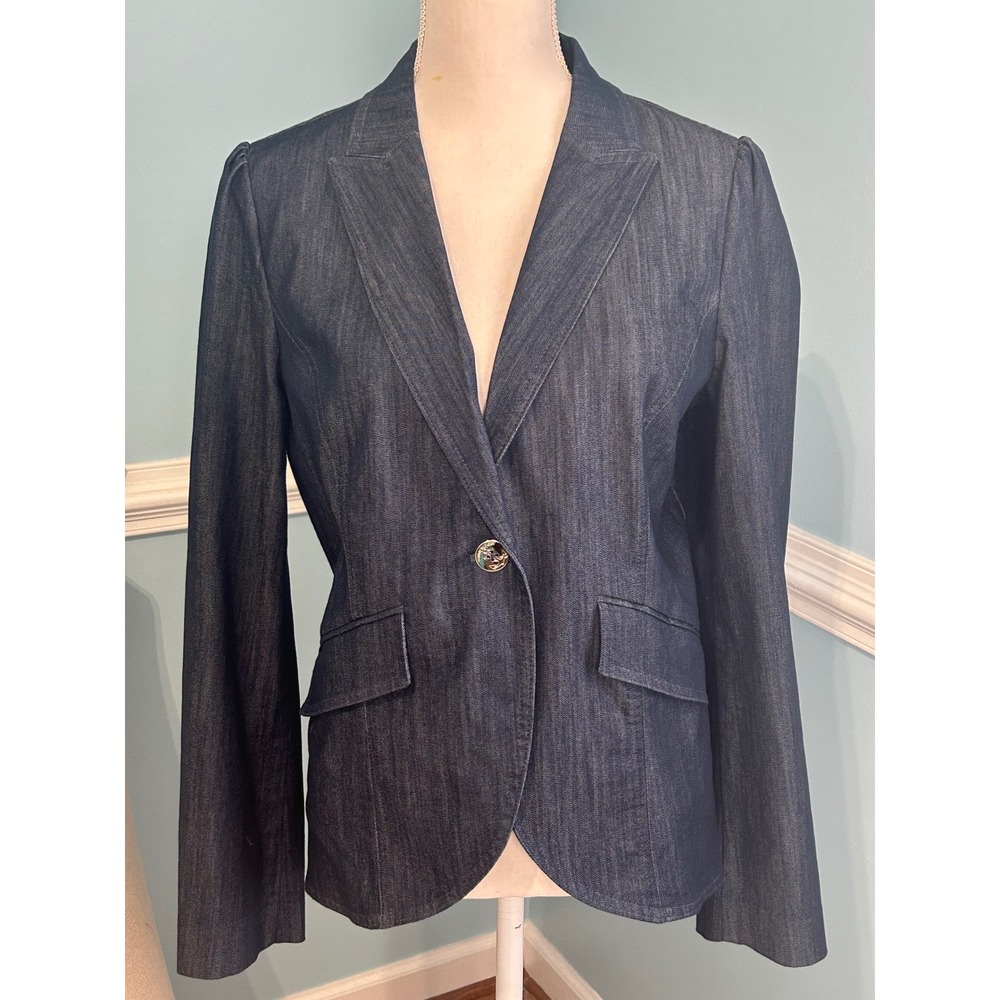 Tommy Hilfiger Womens Dark Wash Denim Blazer Single Button Jacket Size Large